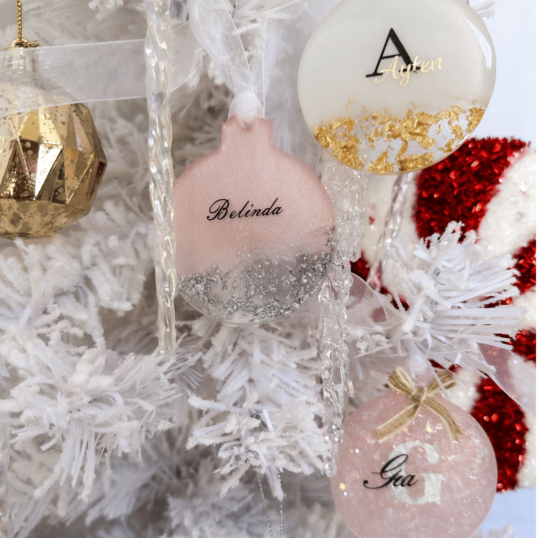 Personalised Initial & Name Christmas ornament. (Gold or Silve leaf)