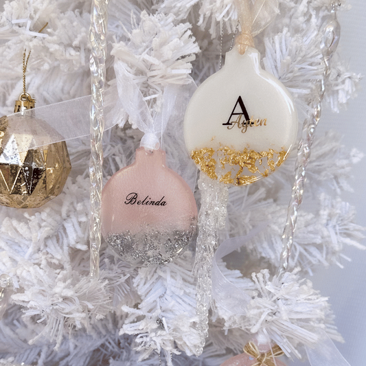 Personalised Initial & Name Christmas ornament. (Gold or Silve leaf)