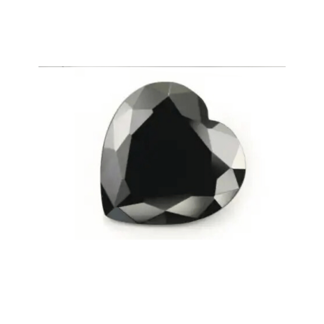 Black heart-shaped cubic zirconia crystal.