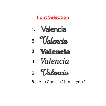 Personalised font selection options for pet name ID tag.